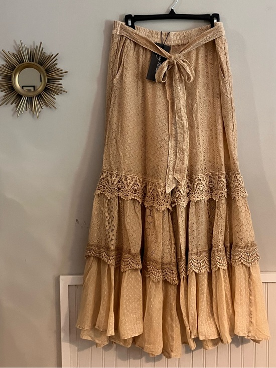Pants - Young Threads Boho Lace Tiered Vintage Lace Pants - Beige NWT